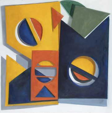 layered colorful circles, triangles, rectangles and other shapes